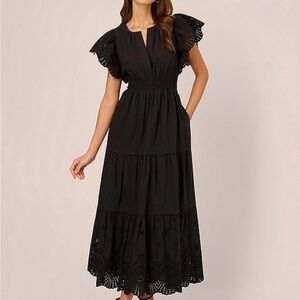 Adrianna Papell Cotton Eyelet Ruffled Sleeve Dress
